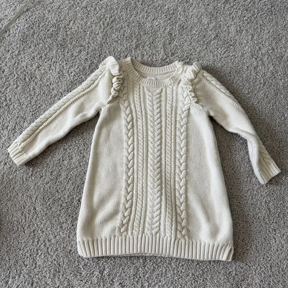 Baby Gap Cable Knit Sweater‎ Dress Cream Ivory Beige 18-24 Months